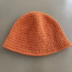 クラッシャーハット　バケットハット　クロシェハット　コットン　オレンジ