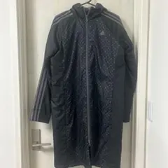 adidas ベンチコート フード付き 黒 ドット柄レディース　ガールズ