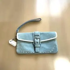COACH コーチ スエード リストレット ポーチ ブルー レア - メルカリ