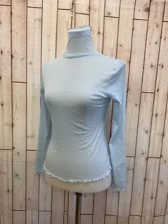 秋冬フェミニン☆重ね着☆襟裾フリルタートルネックシアーカットソーL【中古】ｂ33