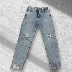 ZARA ダメージデニムパンツ ライトブルー EUR34