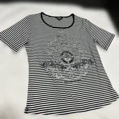 極美品バレンザスポーツ半袖Tシャツ40ボーダー白黒Lビジューゴルフウェアのサムネイル