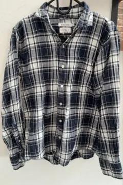 グローバルワーク フレンチリネン ネイビーチェック柄 シャツ M