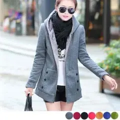 レディース　フード付きパーカー　裏起毛　あったか ロング丈 トップス アウター