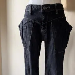 64 ローライズブッシュデニムスキニーパンツ ブラックデニム