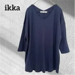 ikka Vネック 七分袖 カットソー ネイビー Lサイズ シンプルコーデ
