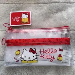Hello Kitty クリアポーチ50周年記念　クリアダブル ファスナーポーチ