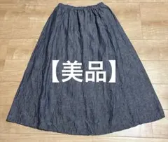 美品◆コットンハウスアヤ デニムイージースカート ロング ポケット ゴム 日本製 美品◇コットンハウスアヤ デニムイージースカート ロング ポケット