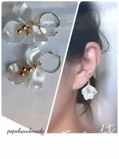 1789.再販newハンドメイド　大人パールフラワー　イヤーカフ　2個セット