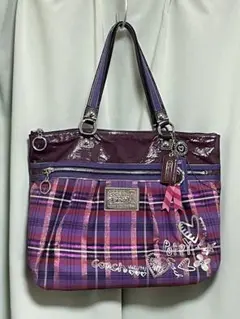 COACH POPPY タータンチェックトートバッグ