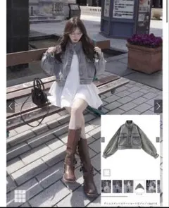 デニムスタンドカラーショート丈ブルゾン[qu111]