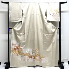 訪問着　金駒刺繍　金彩　流水　牡丹　菊　椿　菖蒲　楓　着物　034k