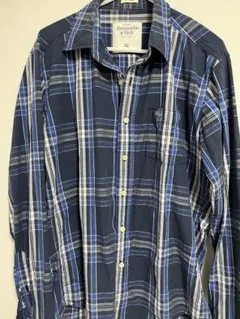 Abercrombie & Fitch ネイビー チェック柄 長袖シャツ XL