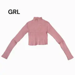 GRL 長袖ニット　ミニ丈　リブニット　タートルネック　ピンク　S