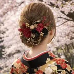 レッドブラック♡金箔付♡髪飾り ヘッドドレス 前撮り 成人式 卒業式 七五三