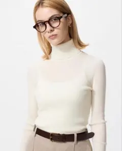 UNIQLO メリノリブタートルネックセーター M ホワイト ベージュ 2着