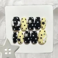 ネイルチップ つけ爪 韓国 ドット 星 黄色 ウィッシュコア バレエコア