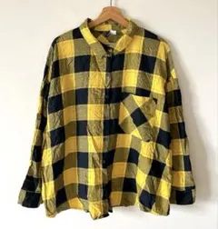 H&M DIVIDED ブロックチェックシャツ XL イエロー ブラック 黄色
