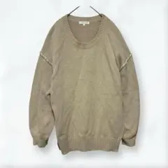 K0032 グローバルワーク ニットトップス ベージュ M 丸首 無地 春秋向け