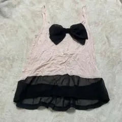 リボン付きタンクトップ ピンクと黒
