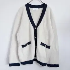 美品✨オペークドットクリップ　フェザーヤーン配色Vネックカーディガン　オフ白　M