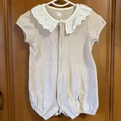 ベージュ レース付き襟 半袖ロンパース 70