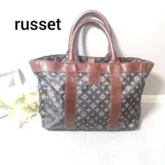 russet トートバッグ ブラウン モノグラム 異素材 ナイロン レザー A4