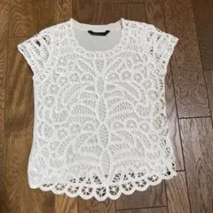 BCBGMAXAZRIA レース切替 トップス ホワイト　Sのサムネイル