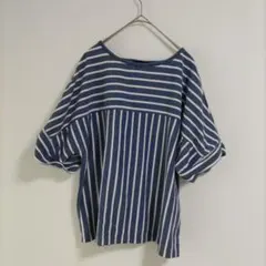 〈BANANA REPUBLIC 〉青✕白　半袖カットソー　ボーダー　ゆったりＬ