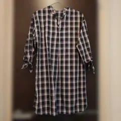 チェック柄 スキッパーシャツワンピース 長袖