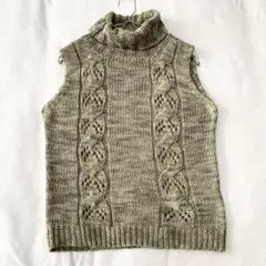 【タケオキクチ】ノースリーブニット タートルネック くさり編み 綿混 ９号