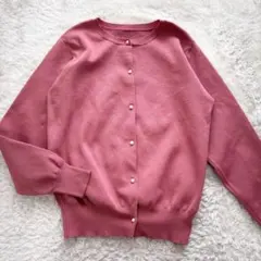 DRESKIP ドレスキップ ピンク カーディガン M パールボタン ミラノリブのサムネイル