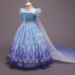 120cm キッズドレス プリンセス エルサ 仮装 コスプレ 水色 ドレス 女児