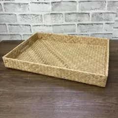 D-4 竹編みトレイ 持ち手付き ラタン風 浅型 籠 バスケット トレー 収納