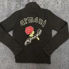 Armani Exchange 刺繍 ジップアップニット M ブラック