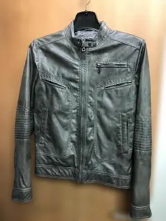 美品 ZARA MAN グレー レザー シングルライダースジャケット メンズM