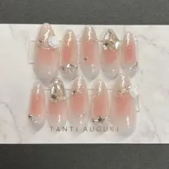 【現品】ハンドメイドネイルチップ　チークネイル　ワンホン　ピンク