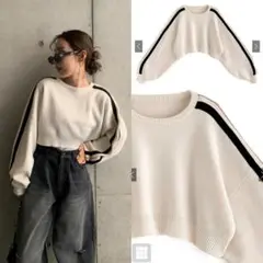【美品】GRL グレイル 配色サイドラインショート丈ニットトップス