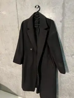 春のチャコールグレーダブルボタン ロングコート