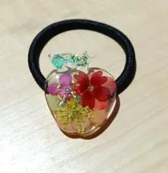 キラキラシリーズ！ ハート型 ヘアゴム パープル系 レジン マリン 夏