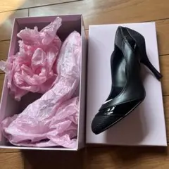 【美品】DIANA ダイアナ 黒 メタリック メッシュ グリッター 23.5cm