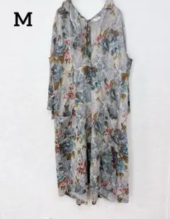 美品✨プティブランシェ 花柄 ロングワンピース 【M】オープンカラー 長袖