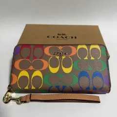 コーチ 長財布 C4537 シグネチャー マルチカラー ストラップ付