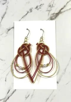 あわじ結びアレンジ　パール　水引ピアス　no.11