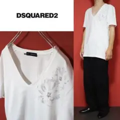 DSQUARED2 花柄 左右非対称デザイン オーバーサイズ VネックTシャツ