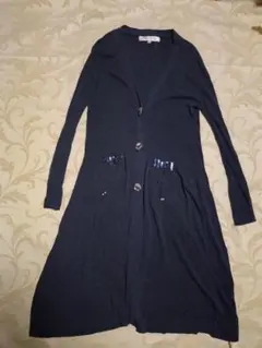 スーパービューティー　ネイビー 長袖カーディガン スパンコール装飾　42