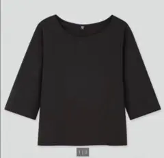 S 黒 マーセライズ コットン ワイドスリーブ Tシャツ 七分 新品 ユニクロ