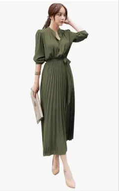 sueeyaオリーブグリーン長袖シャツワンピース