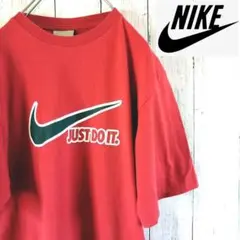 ナイキ 海外サイズ ビッグスウォッシュ デカロゴ Tシャツ 赤 ビンテージ 古着