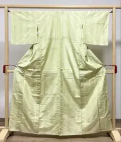 A 大島紬 単衣 ストライプ 黄緑色 紬 正絹 小紋 着物 38